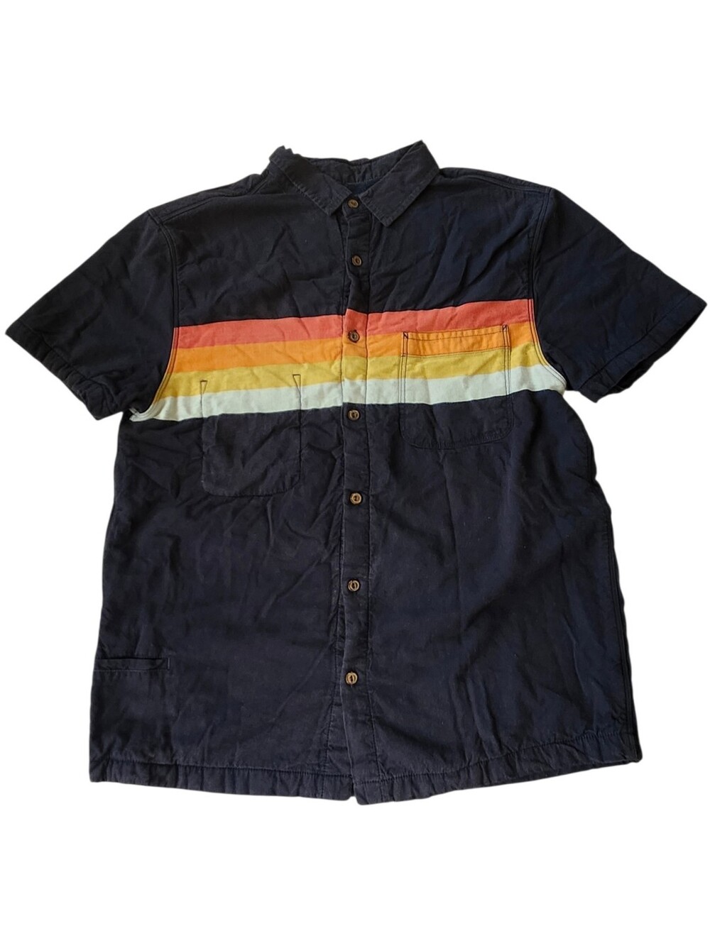 California Cowboy Navy Horizontal Stripe High Water Button Down Shirt. Sz. S